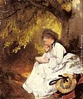 Karl Raupp An Elegant Lady Reading Under a Tree painting